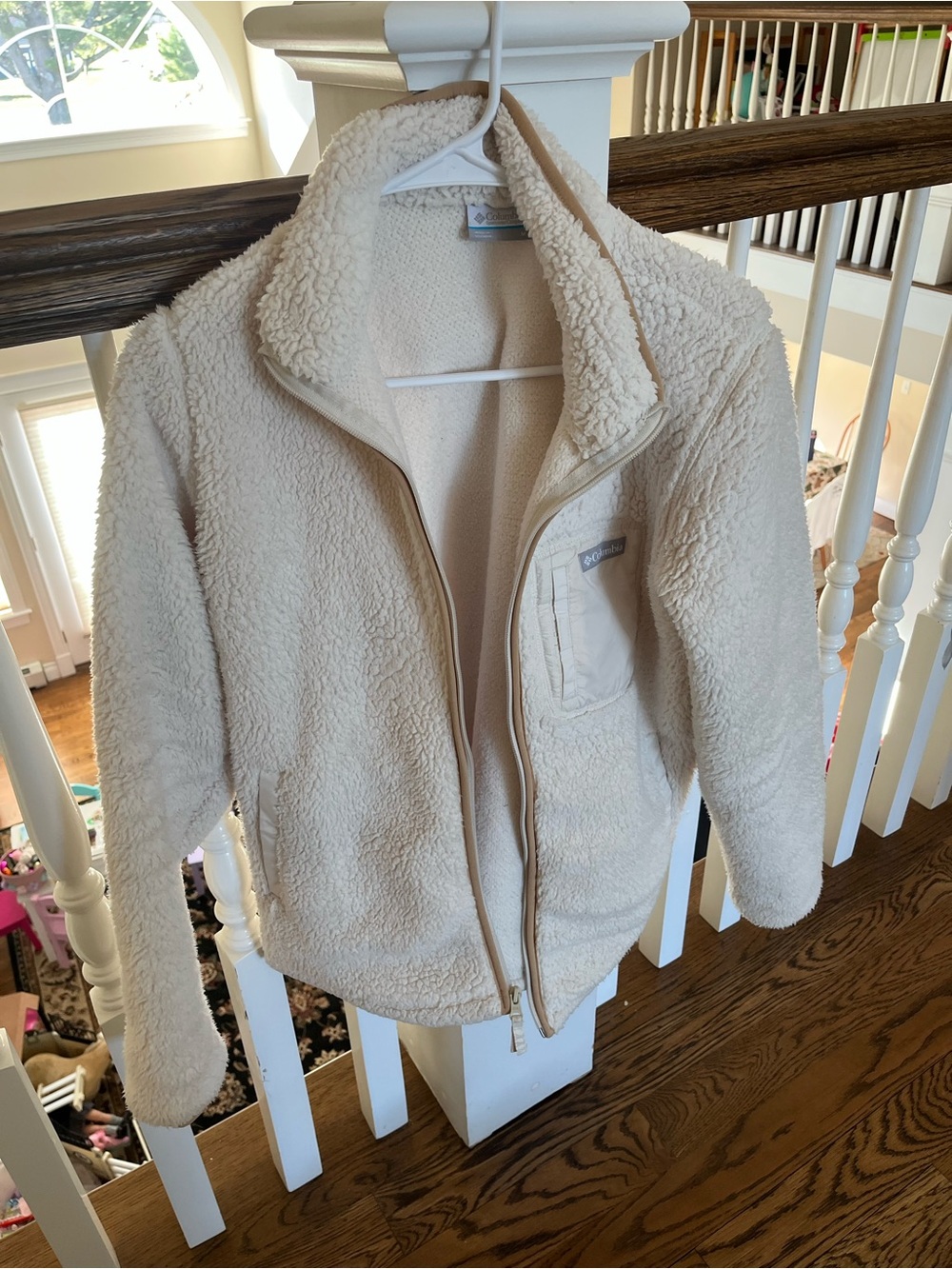 Columbia Cream Sherpa Jacket with Tan Trim